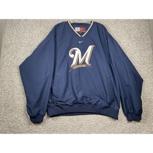 Milwaukee Brewers Nike Team Pullover Windbreaker Jacket MLB Navy Gold Size XL